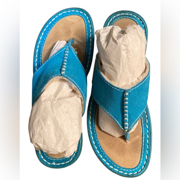 UGG Layback Suede Shearling Thong Flip Flops in Turquoise Size 4 EUC - Picture 5 of 9